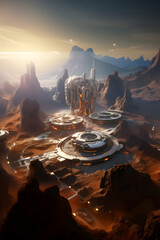 A Futuristic City In The Mars  With A Desert Like Landscape.