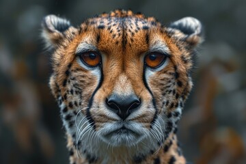 Obraz premium Close-up portrait of a majestic cheetah with intense eyes and distinctive spots, showcasing its powerful presence and striking beauty.