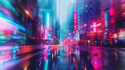 Fototapeta premium Holographic Neon Cityscape Abstract Background