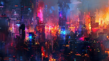 Obraz premium Futuristic Cyberpunk City Abstract Digital Painting
