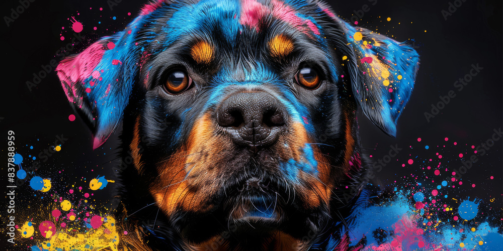 Wall mural Rottweiler dog in neon colors in a pop art style - Wall murals