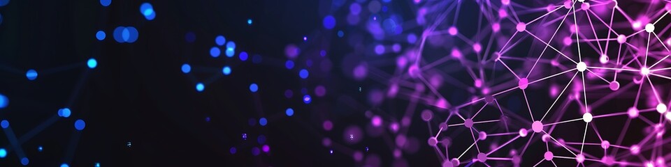 Obraz premium Dynamic technology background showcasing purple and cyan dots connected in a detailed plexus network