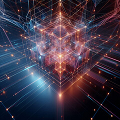 Obraz premium Abstract geometric structure with glowing neon lines 3D rendering