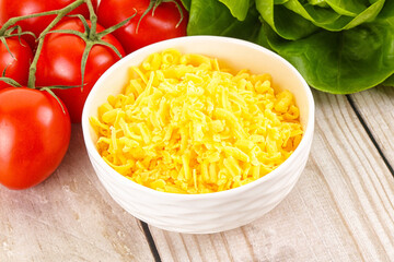 Shredded cheese in the bowl