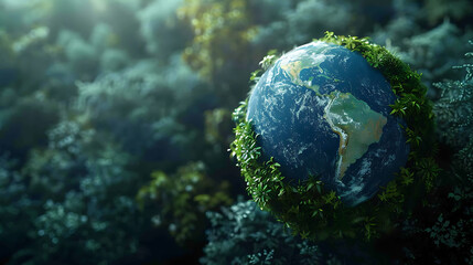 The globe lay on the ground represents the protection of the forest environment.