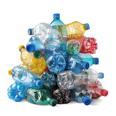 Pile of plastic bottles isolated on transparent background. Generative AI