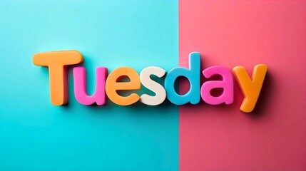 Fototapeta premium Colorful 3D Tuesday Text on Blue and Pink 