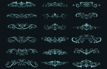 Light Dividers, borders and swirls. Set of curls and scrolls for wall decoration, Swirls Vector Illustration.