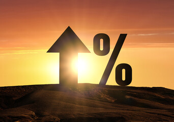 Interest rate increase concept. percentage and up arrow, Interest rate increase, high exchange...