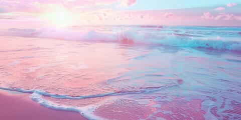 Beautiful ocean with a pink and blue sky background