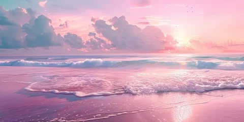 Beautiful ocean with a pink and blue sky background © Deea88