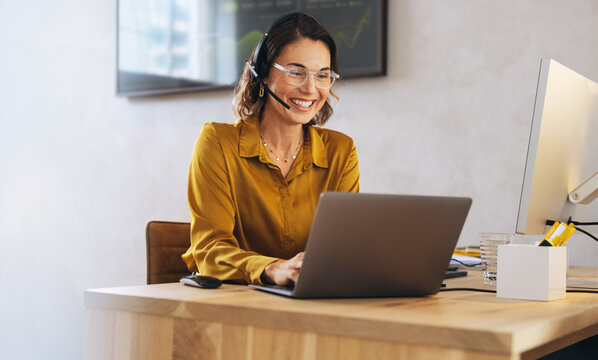 Woman working in a call center and virtual assistance role
