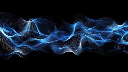 Obraz premium Abstract blue and white waves flowing on a black background. Dynamic, futuristic, and ethereal design.