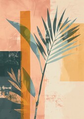 Boho Vector Art Wall Print: Nature Illustration with Minimalistic Colour Blocking, Arabesque Vexel Art, Pixelated Mosaic in Soft Pastel Colours