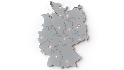 3D Rendering of Germany Map with State Capitals Highlighted