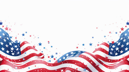 American flags. A patriotic Independence Day, Banner white copy space for text