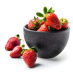 a photo of a bowl full of strawberries on a  isolated on white background, professional...