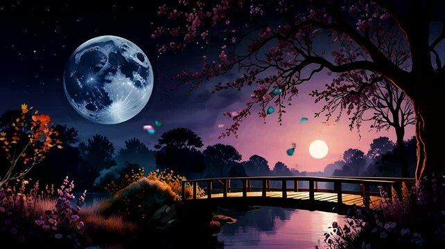 bridge and beautiful moon background