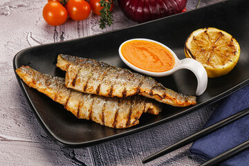 Grilled seabass fillet with lemon