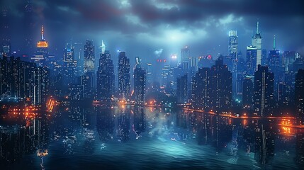 Fototapeta premium Background is a night view of the city. Generative AI.