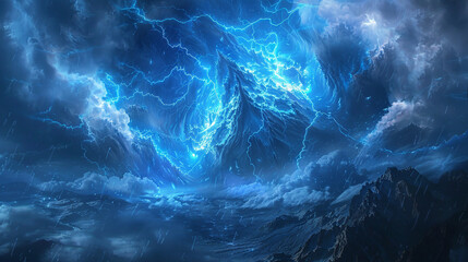 abstract  background of blue lightning storm over mountains