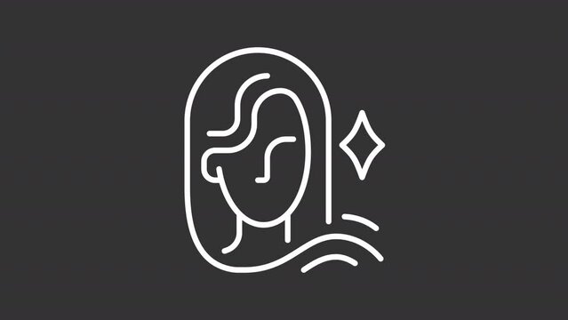 Animated virgo white icon. Female face line animation. Astrological sign. Horoscope and astrology. Girl character. Isolated illustration on dark background. Transition alpha video. Motion graphic