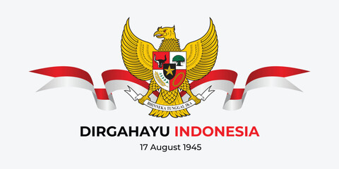 Obraz premium Garuda Indonesia Indonesian Independence Day typographic illustration with a red and white flag background