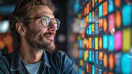 In front of vivid screens displaying successful e-commerce campaigns, surrounded by engrossed and smiling digital marketers. Generative AI.