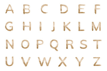 Transparent gold glitter alphabet set typography