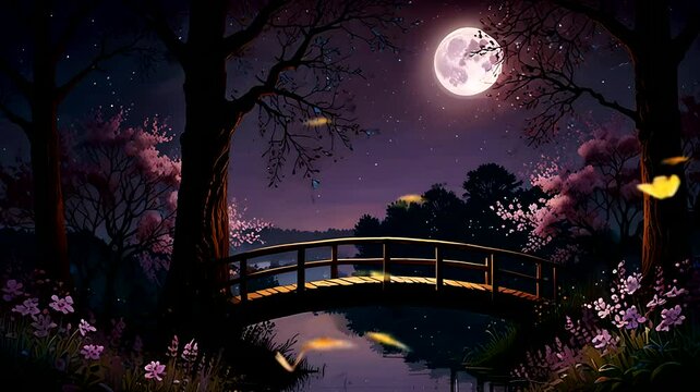 bridge and beautiful moon background