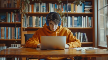 The student studying intently