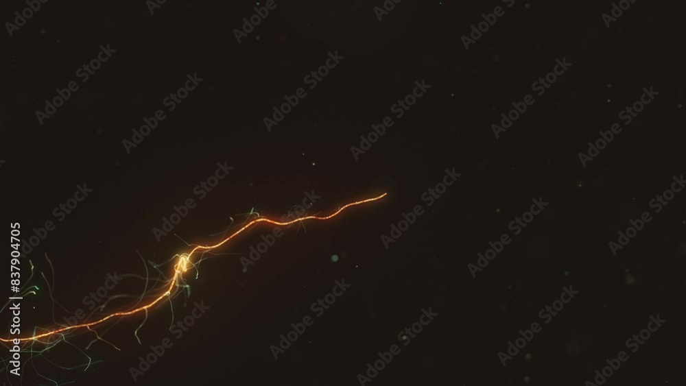 Poster 3d distorted ray inside particles field/ animation of a 3d distorted light ray snaking inside partic