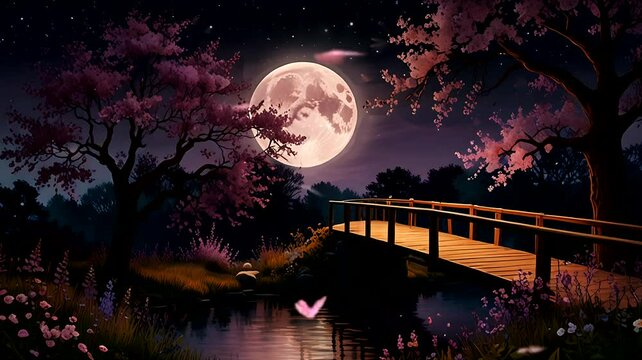 bridge and beautiful moon background