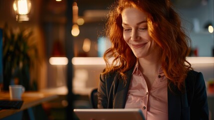 The woman using a tablet