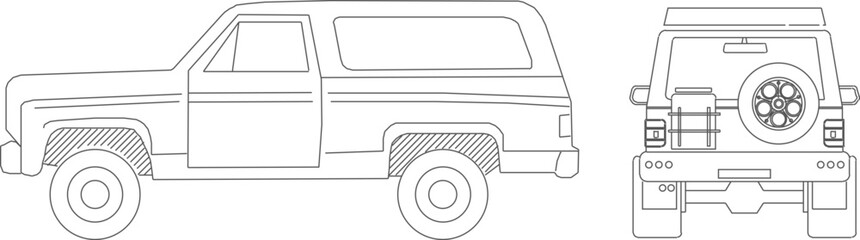 Sketch illustration vector detailed design drawing of 4 wheel drive car transportation vehicle for adventure 
