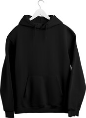 Black hoodie mockup on a hanger, png, front view