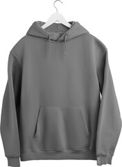 Grey hoodie mockup on a hanger, png, front view