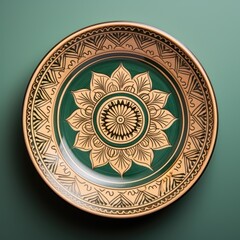 Obraz premium Decorative Moroccan ceramic hand painted plate, handmade, isolated, closeup top view.