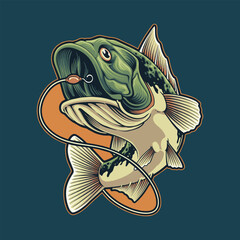 large mouth bass fishing mascot logo illustration