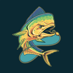 atlantic mahi mahi fishing mascot logo illustration