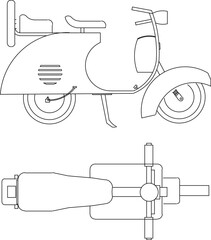 Vector illustration sketch of vintage classic old automatic motorbike transportation vehicle detail design drawing