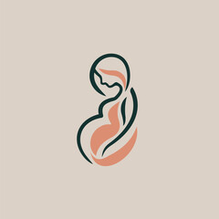 Fototapeta premium line art illustration depicts a pregnant woman gently cradling her belly with her hands.