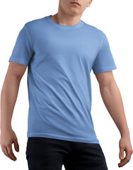 Mockup of a Light Blue t-shirt on a teenager, png, front view