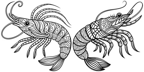 Obraz premium Shrimp isolated on white background. For kids coloring book.