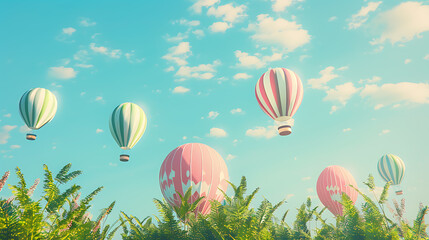 Obraz premium Hot air balloon, a tour to admire nature above ground at height
