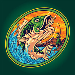 largemouth bass fishing logo illustration
