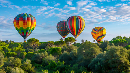 Fototapeta premium Hot air balloon, a tour to admire nature above ground at height