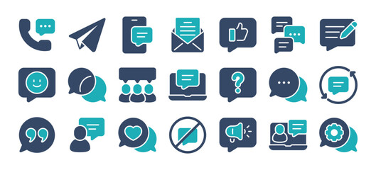 Message, talk, chat, speech bubble, sms, dialogue icons set isolated on white background flat vector illustration.	