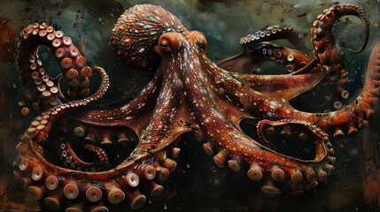 Obraz premium Close-Up Realistic colored illustration of an Octopus