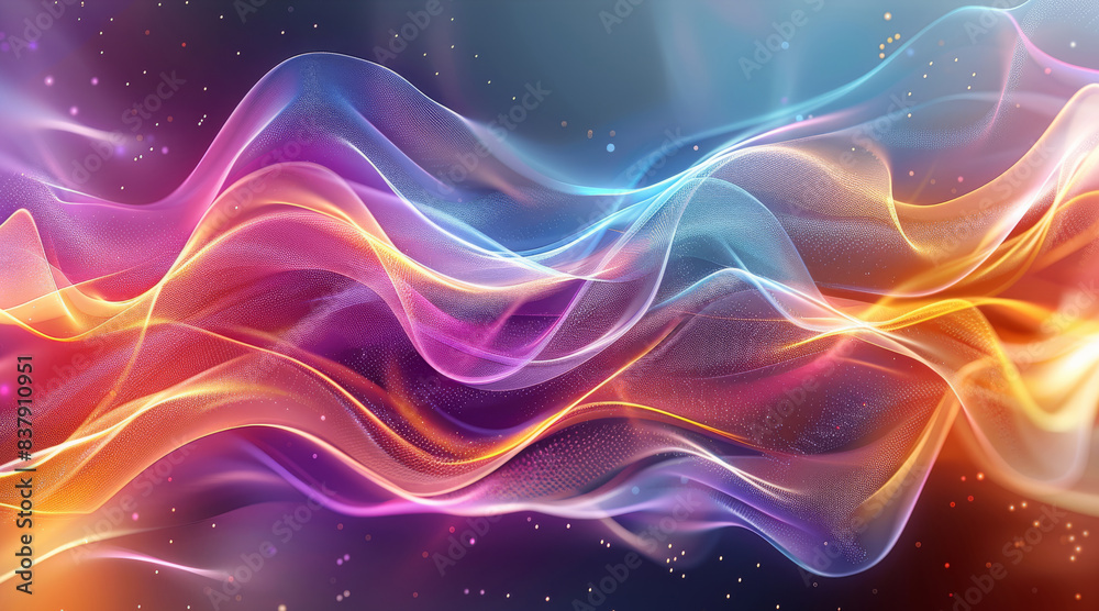 Fototapete Colorful wavy lines on an abstract digital background conveying motion and fluidity. Generative AI.